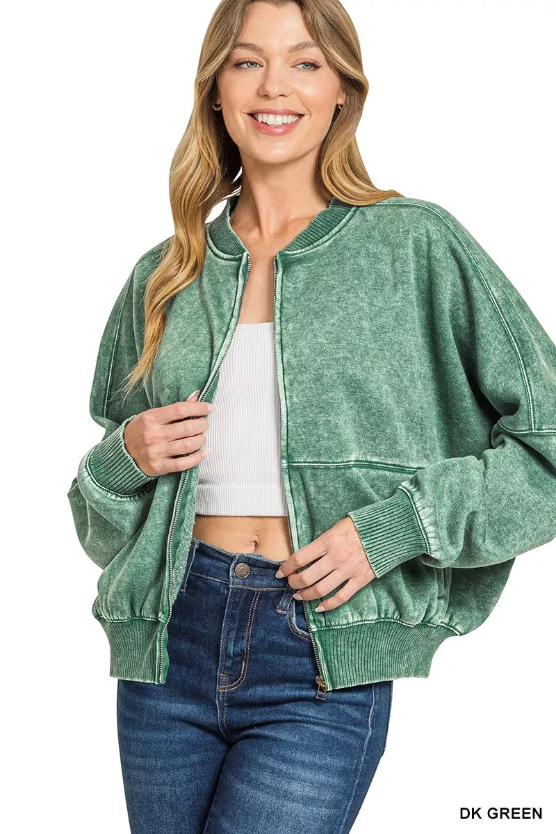 Zenana Acid Washed Fleece Jacket by Trendsi - Image 2