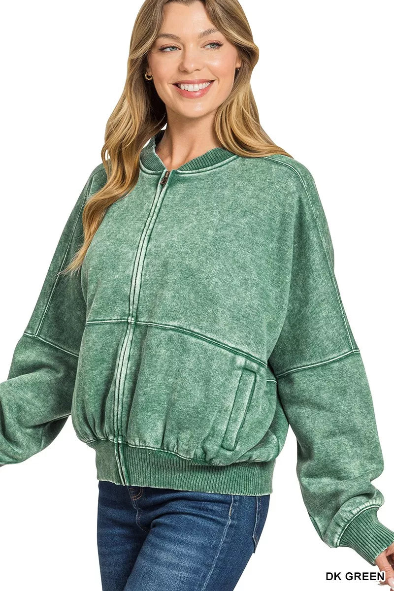 Zenana Acid Washed Fleece Jacket by Trendsi - Image 3
