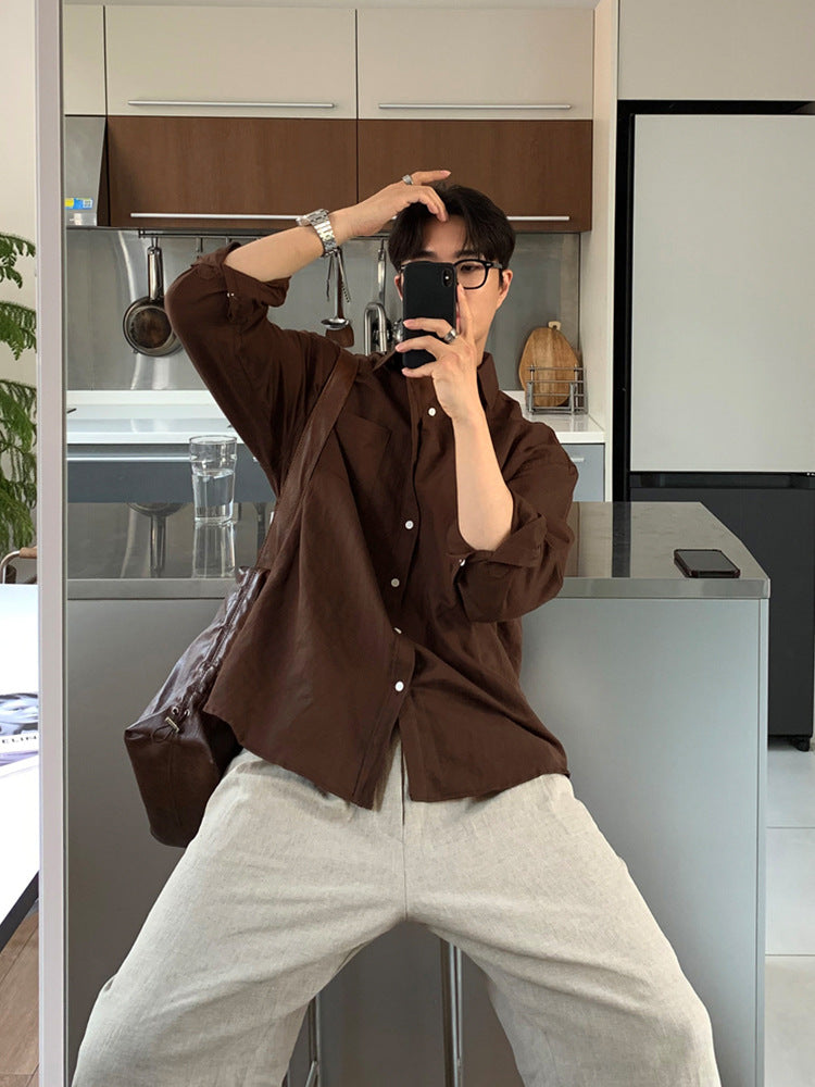 Men's Solid Color Cotton And Linen Long-sleeved Shirt - 4 by Zen Clothing - Image 4