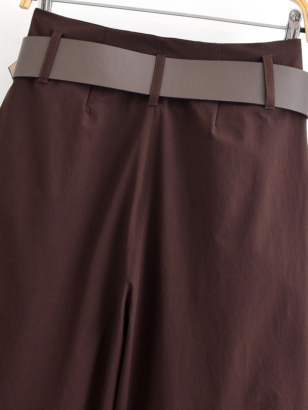Chocolate Brown High-Waisted Wide-Leg Trousers With Belt - 4 by Zen Clothing - Image 6