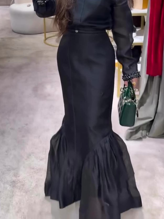 Black Structured Organza Mermaid Maxi Skirt - 4 by Zen Clothing - Image 3
