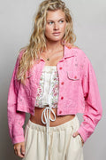 POL Eyelet Textured Cotton Cropped Button-Front Jacket by Trendsi - Image 1