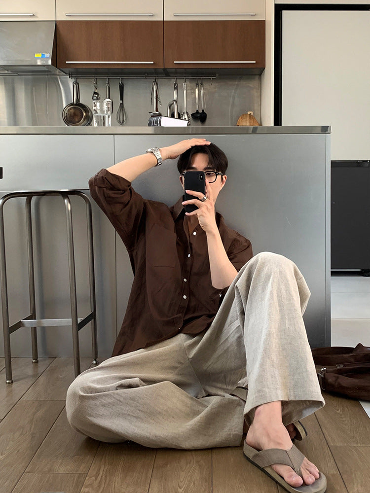 Men's Solid Color Cotton And Linen Long-sleeved Shirt - 4 by Zen Clothing - Image 3