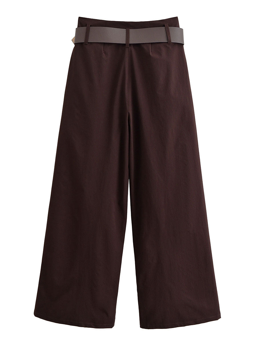 Chocolate Brown High-Waisted Wide-Leg Trousers With Belt - 4 by Zen Clothing - Image 3
