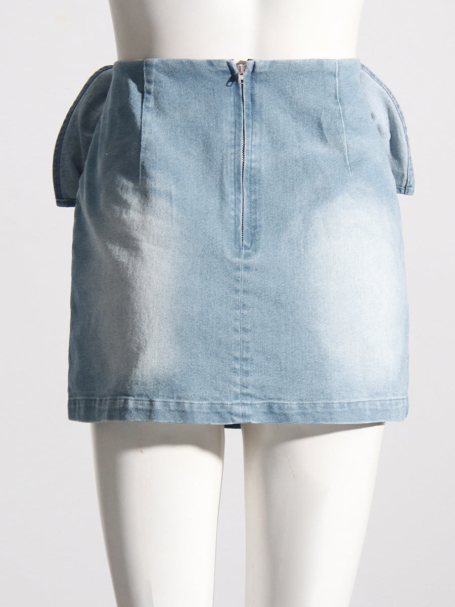 3D Rose Appliqué High Waist Denim Mini Skirt – Women's - Skirts by Zen Clothing - Image 4