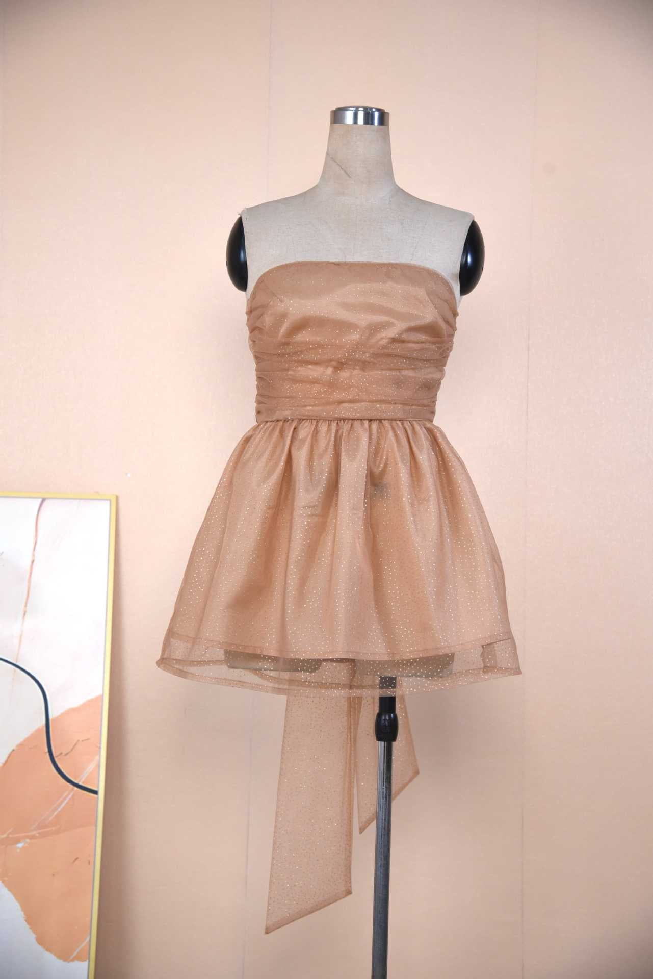 Strapless Glitter Mesh Mini Dress with Back Bow – Women's - Dress by Zen Clothing - Image 11