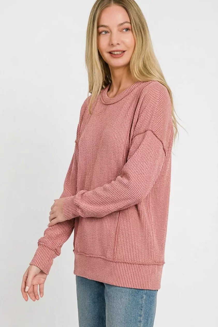 Zenana Corded Rib Long Sleeve Round Neck Top by Trendsi - Image 3