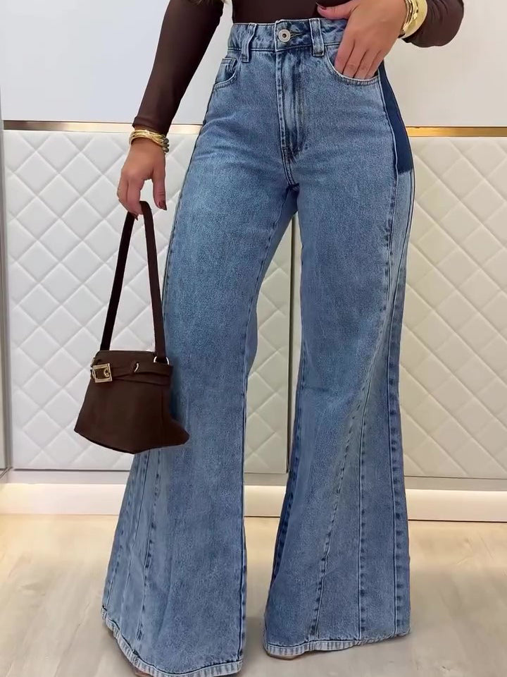 Two-Tone Patchwork High Waist Flare Jeans – Women's - Jeans by Zen Clothing - Image 4