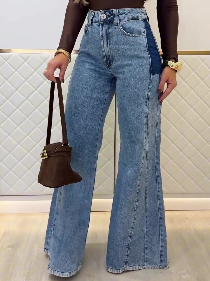 Two-Tone Patchwork High Waist Flare Jeans – Women's - Jeans by Zen Clothing - Image 2