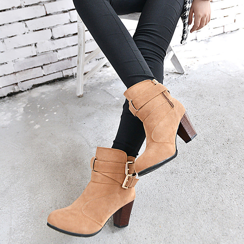 Winter Autumn Leather Casual Women High Heels Pumps Warm Ankle Boots - Shoes by Zen Clothing - Image 4