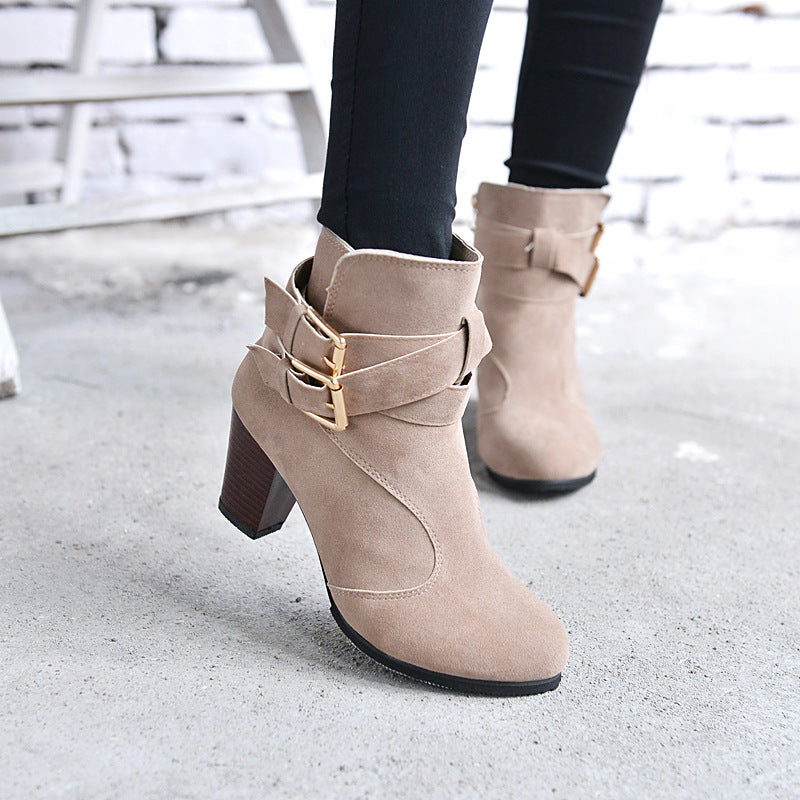 Winter Autumn Leather Casual Women High Heels Pumps Warm Ankle Boots - Shoes by Zen Clothing - Image 1