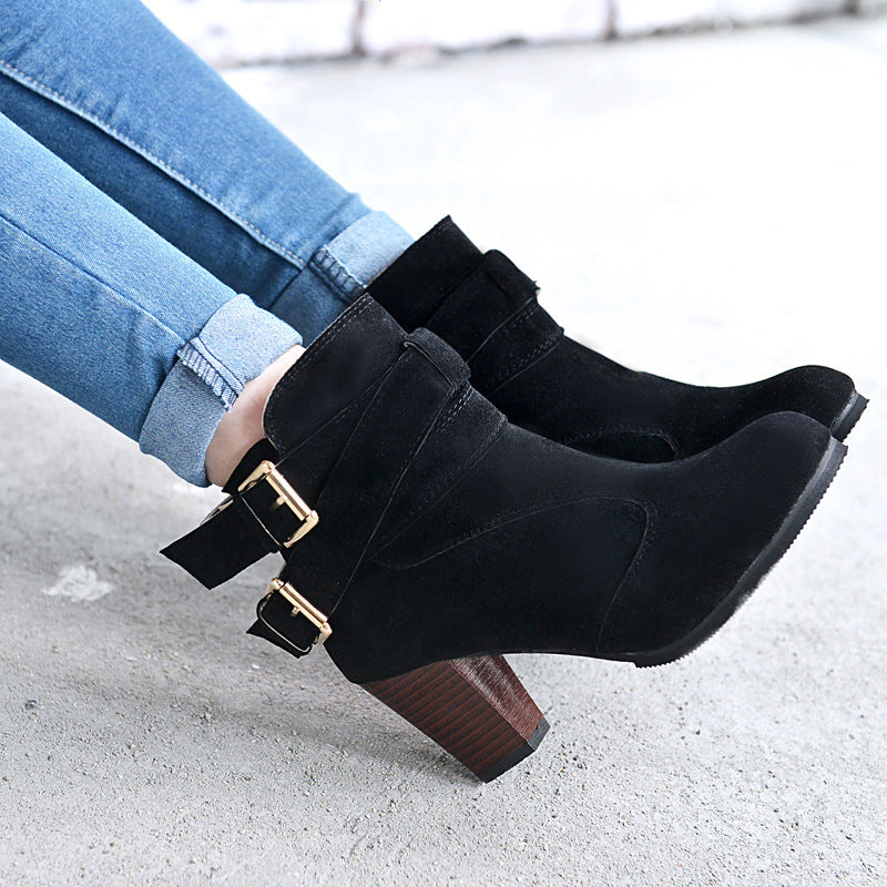Winter Autumn Leather Casual Women High Heels Pumps Warm Ankle Boots - Shoes by Zen Clothing - Image 3