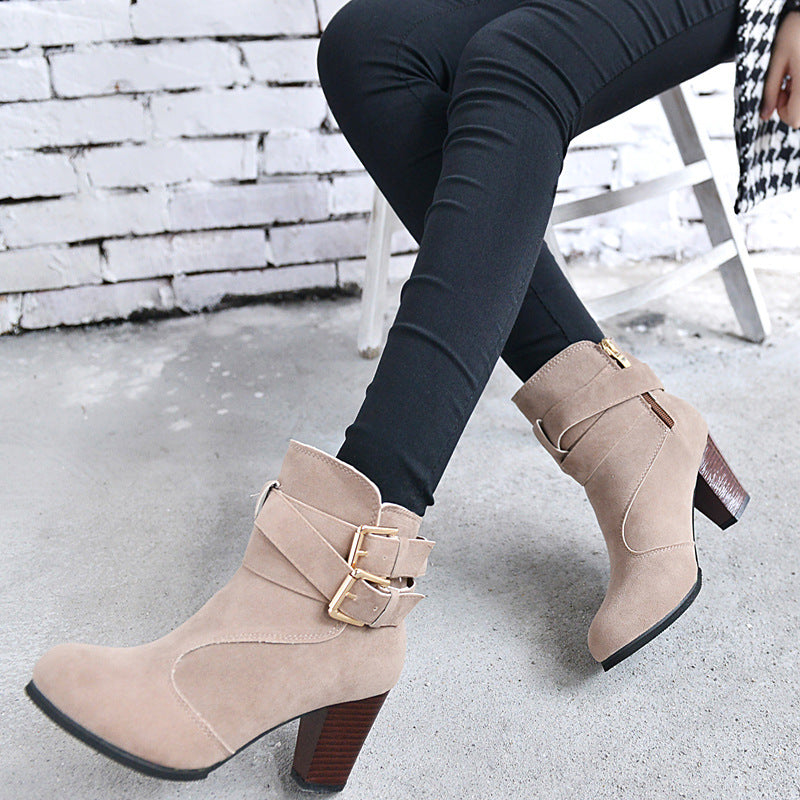 Winter Autumn Leather Casual Women High Heels Pumps Warm Ankle Boots - Shoes by Zen Clothing - Image 2