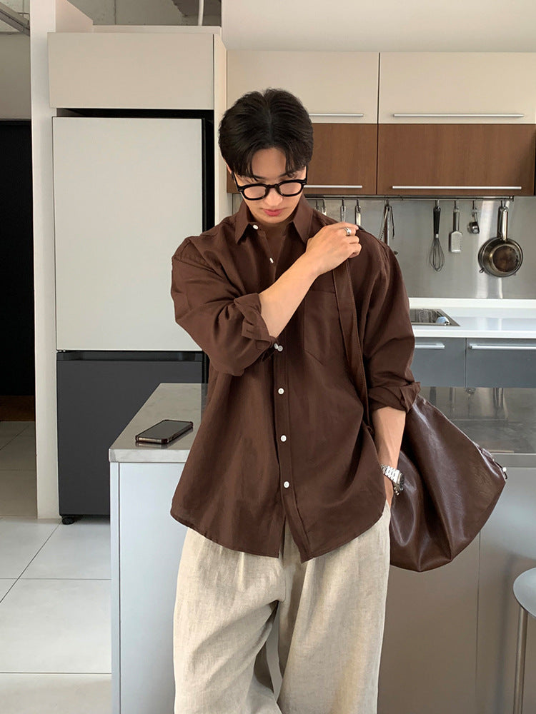 Men's Solid Color Cotton And Linen Long-sleeved Shirt - 4 by Zen Clothing - Image 5