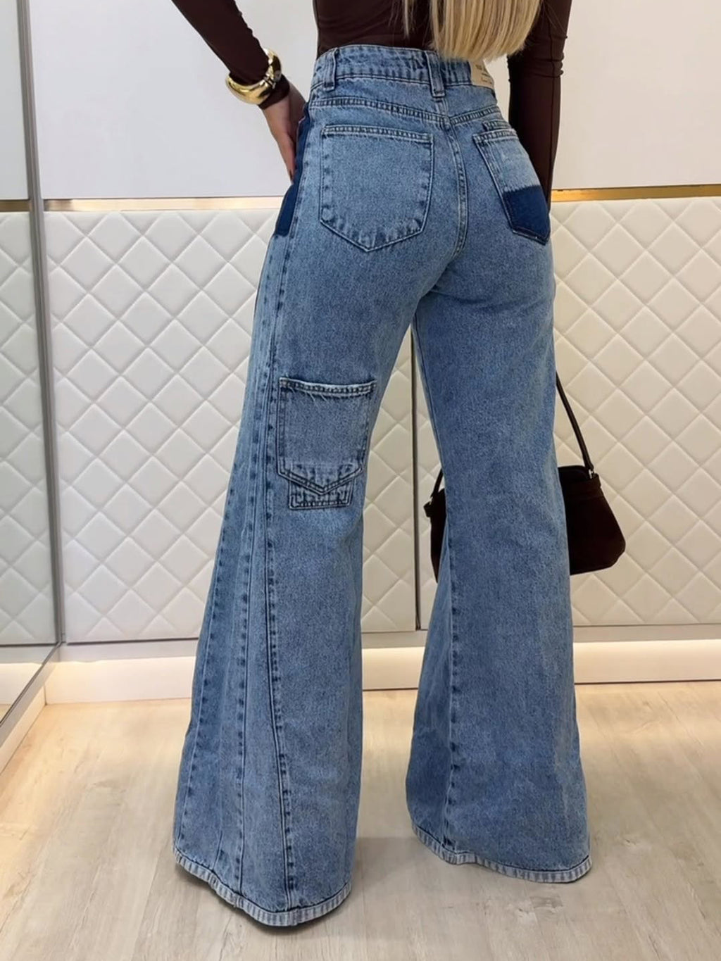 Two-Tone Patchwork High Waist Flare Jeans – Women's - Jeans by Zen Clothing - Image 1