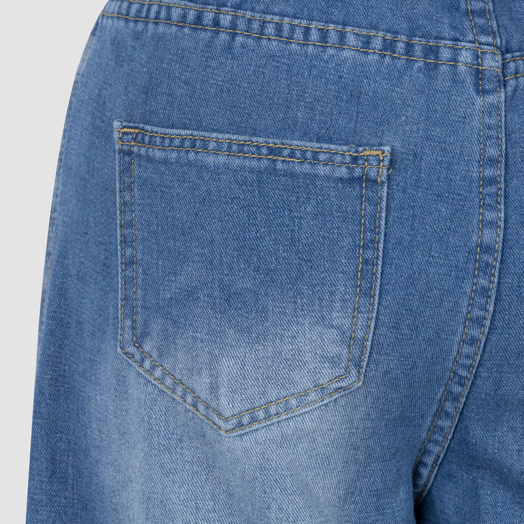 Blue Denim High - Waisted Ultra - Wide - Leg Jeans With Side Slit - 4 by Zen Clothing - Image 9