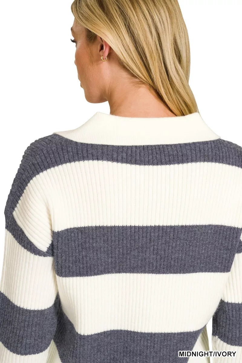 Zenana Striped Collared Sweater by Trendsi - Image 2