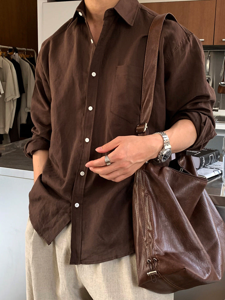 Men's Solid Color Cotton And Linen Long-sleeved Shirt - 4 by Zen Clothing - Image 1