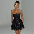 Strapless Glitter Mesh Mini Dress with Back Bow – Women's - Dress by Zen Clothing - Image 5