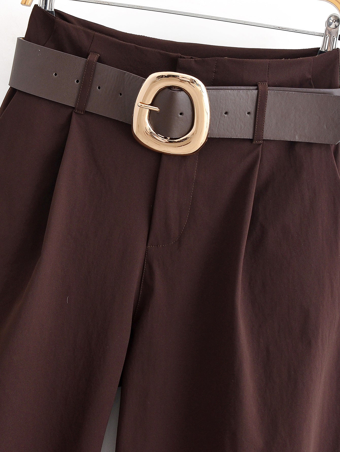 Chocolate Brown High-Waisted Wide-Leg Trousers With Belt - 4 by Zen Clothing - Image 7