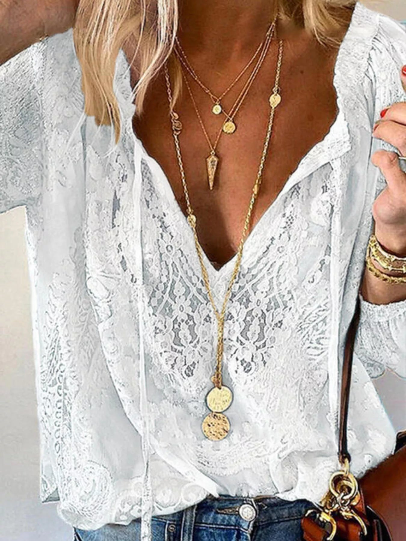 Lace Tie-Neck Blouse by Trendsi - Image 1