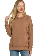 Zenana Corded Rib Long Sleeve Round Neck Top by Trendsi - Image 1