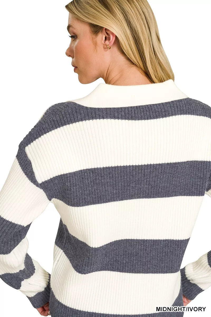Zenana Striped Collared Sweater by Trendsi - Image 3