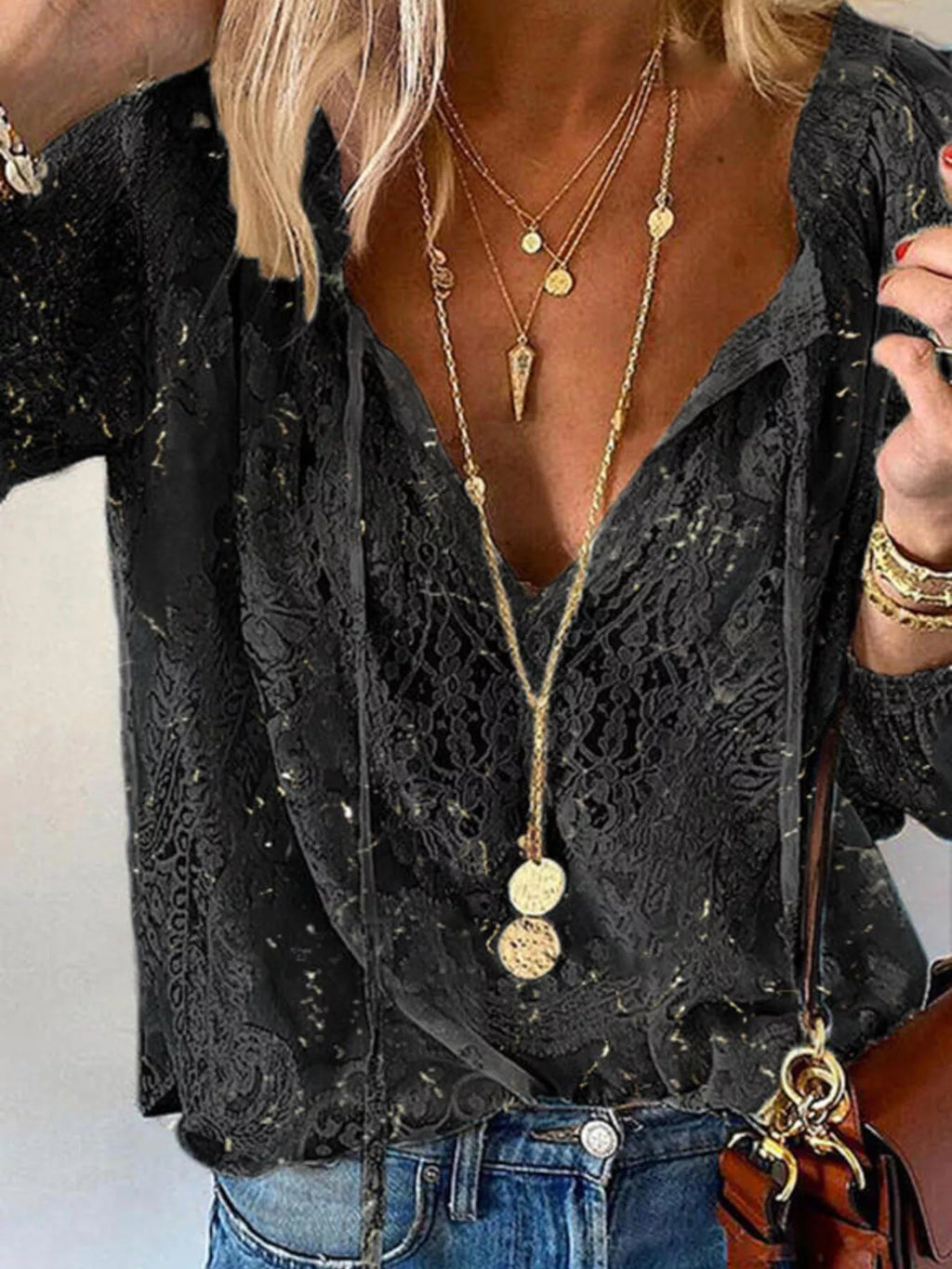 Lace Tie-Neck Blouse by Trendsi - Image 3