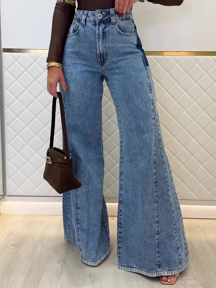Two-Tone Patchwork High Waist Flare Jeans – Women's - Jeans by Zen Clothing - Image 5