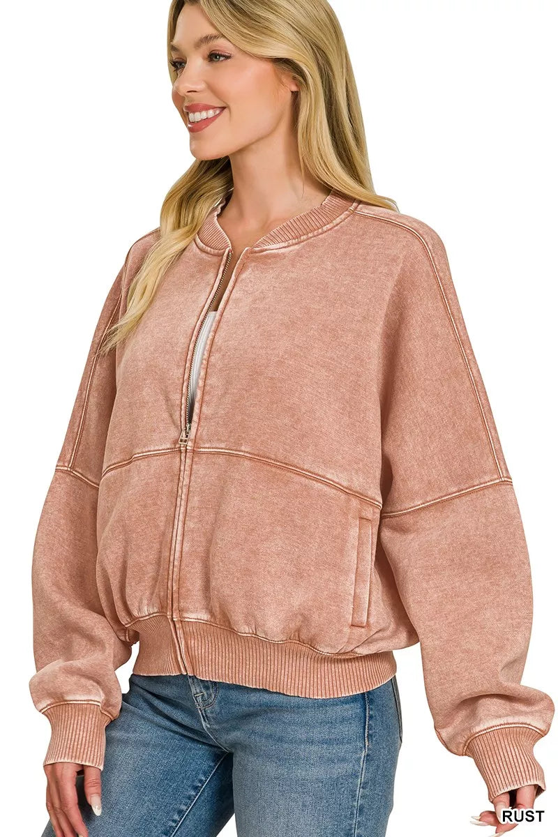 Zenana Acid Washed Fleece Jacket by Trendsi - Image 2