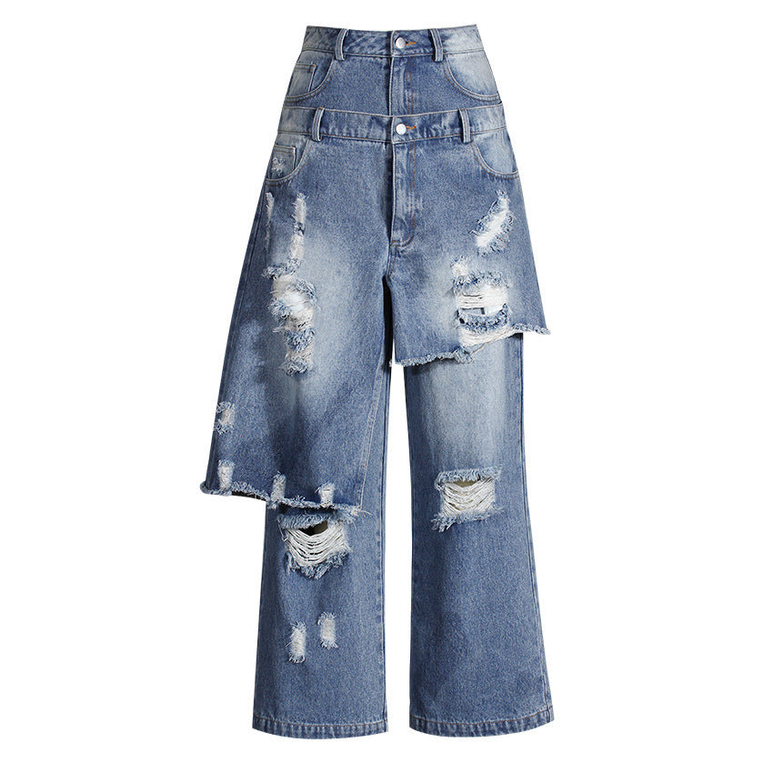 Casual Faux Two-piece Ripped Jeans - 4 by Zen Clothing - Image 1