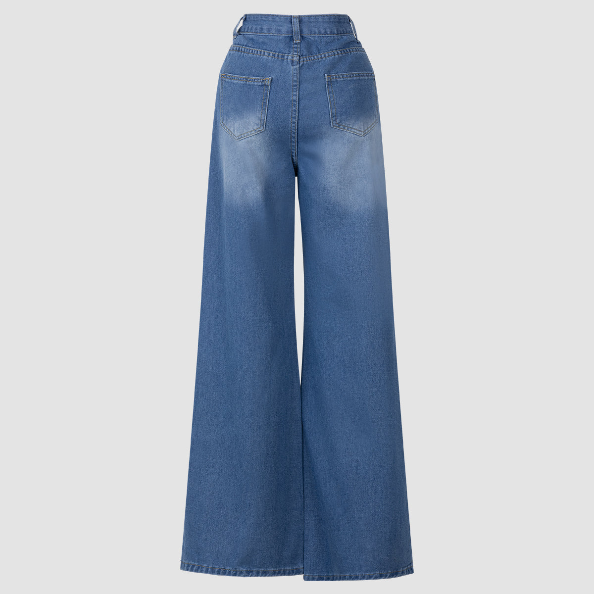 Blue Denim High - Waisted Ultra - Wide - Leg Jeans With Side Slit - 4 by Zen Clothing - Image 5