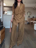 Wrap Style Satin Blouse & Wide Leg Pants Set - Clothing by Zen Clothing - Image 1