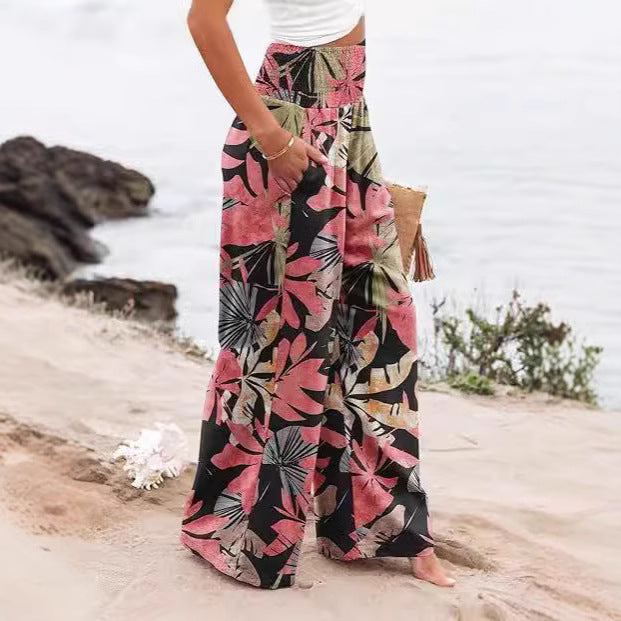 Women's Printed High Waist Wide Leg Trousers - Clothing by Zen Clothing - Image 1