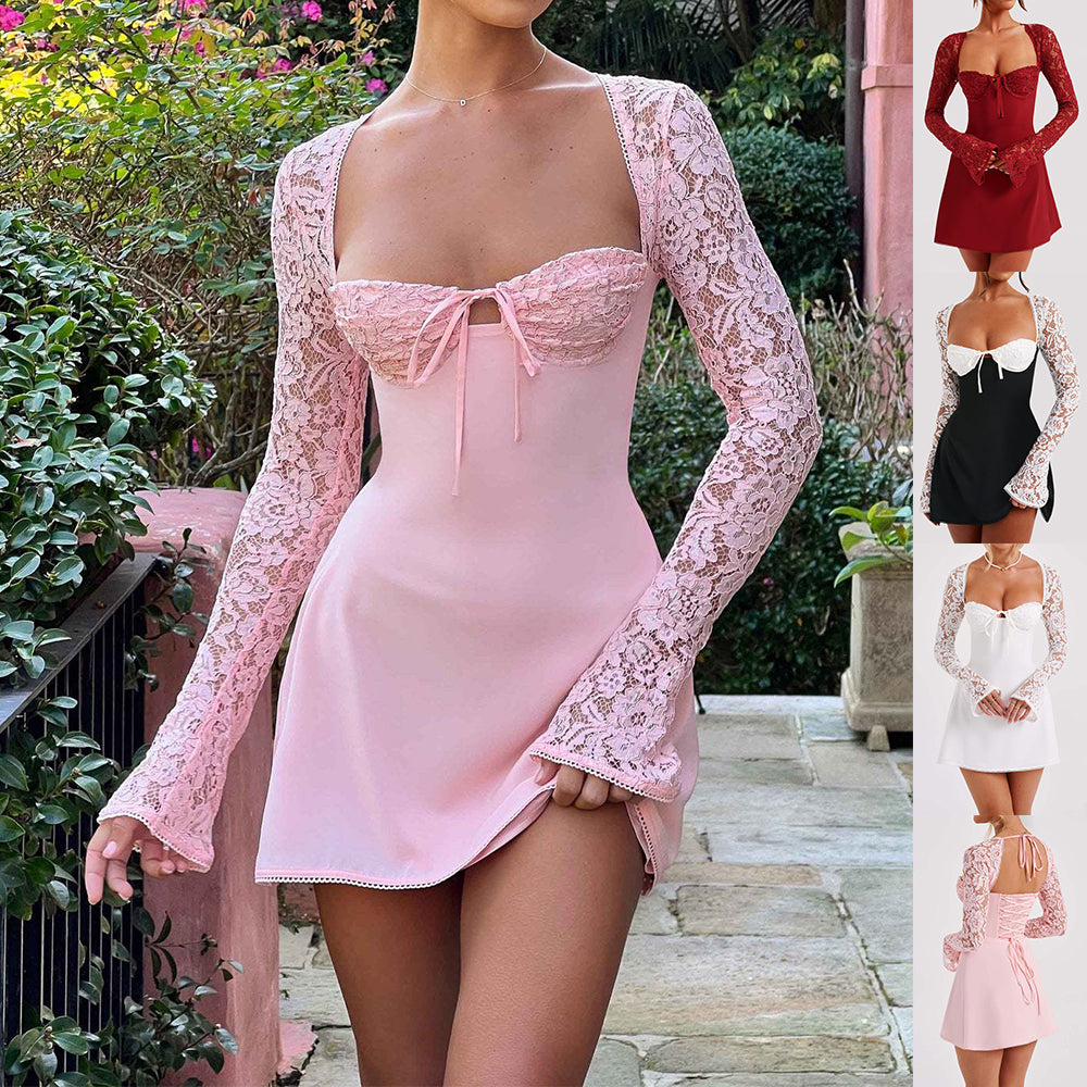 Y2K Lace Long Sleeve Mini Dress - Dress by Zen Clothing - Image 1