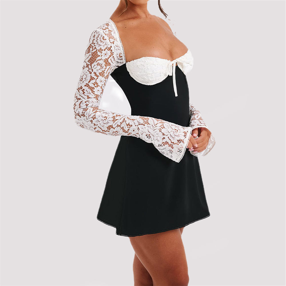 Y2K Lace Long Sleeve Mini Dress - Dress by Zen Clothing - Image 4
