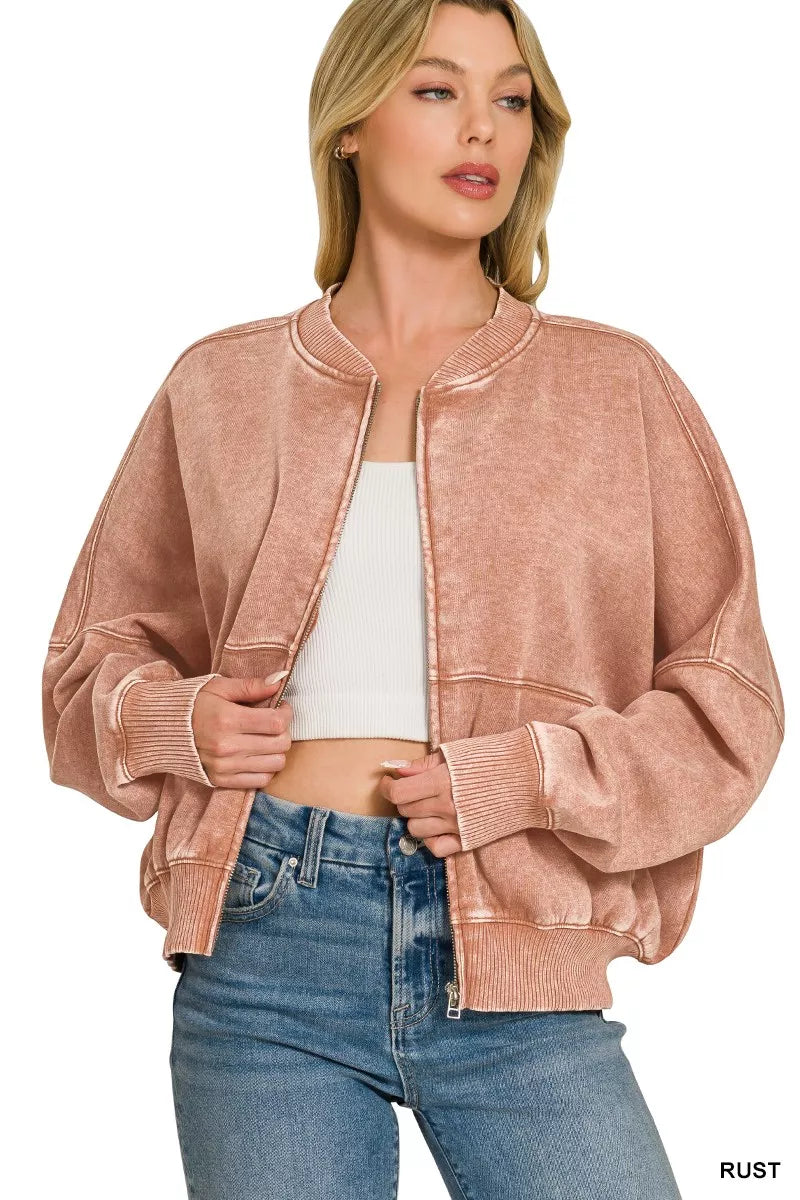 Zenana Acid Washed Fleece Jacket by Trendsi - Image 3