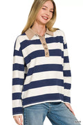 Zenana Striped Contrast Collar Polo Tee by Trendsi - Image 1