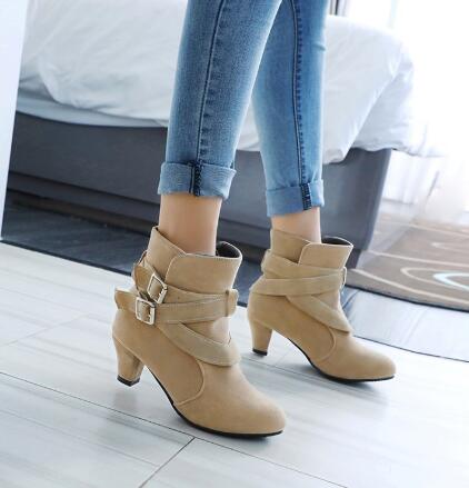 Winter Autumn Leather Casual Women High Heels Pumps Warm Ankle Boots - Shoes by Zen Clothing - Image 5