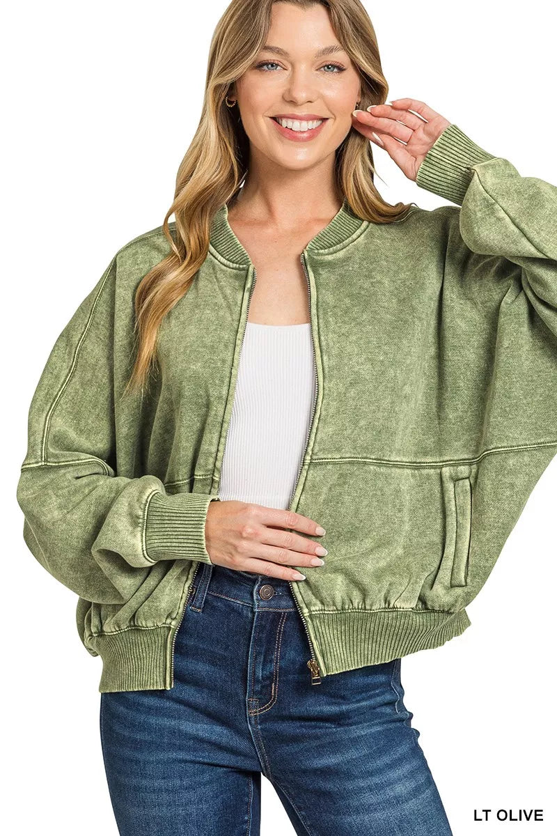 Zenana Acid Washed Fleece Jacket by Trendsi - Image 3