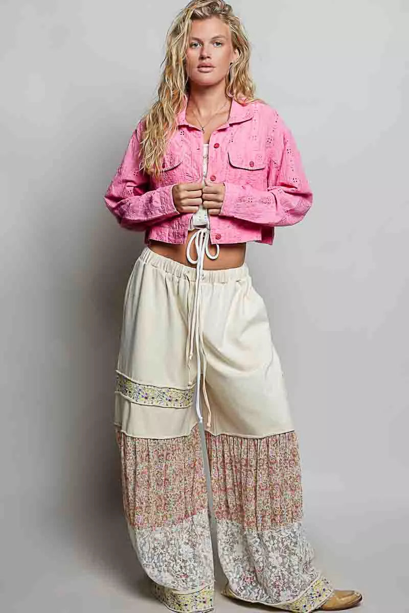 POL Eyelet Textured Cotton Cropped Button-Front Jacket by Trendsi - Image 5
