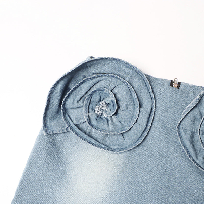 3D Rose Appliqué High Waist Denim Mini Skirt – Women's - Skirts by Zen Clothing - Image 7