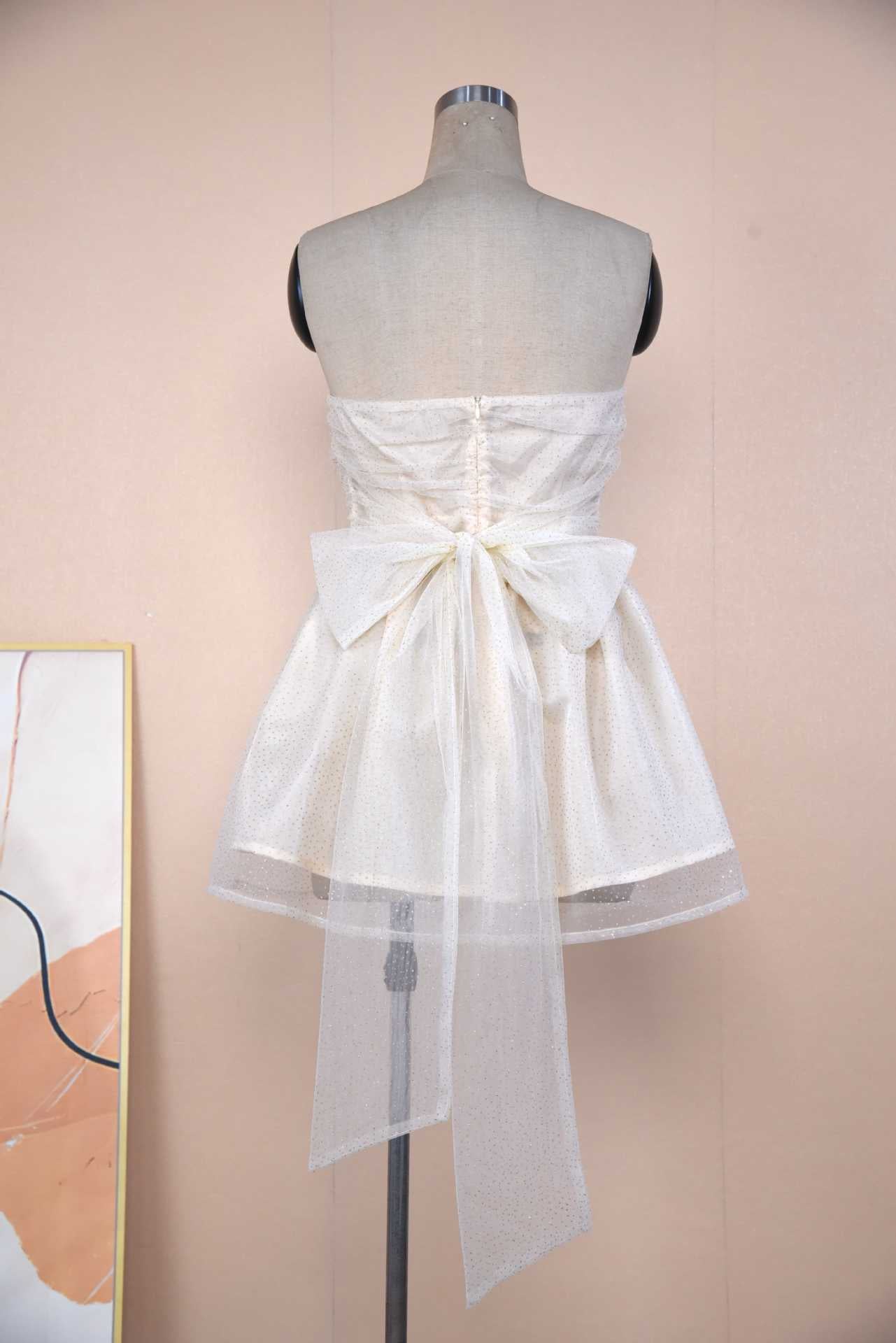 Strapless Glitter Mesh Mini Dress with Back Bow – Women's - Dress by Zen Clothing - Image 9