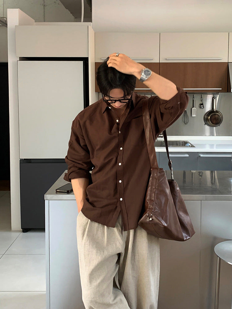 Men's Solid Color Cotton And Linen Long-sleeved Shirt - 4 by Zen Clothing - Image 2