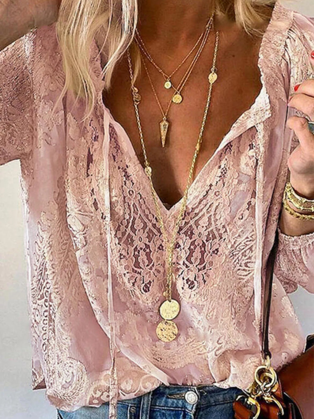 Lace Tie-Neck Blouse by Trendsi - Image 2