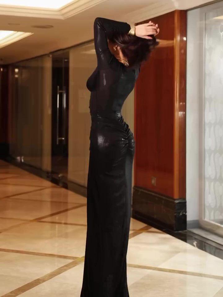 Deep V Long Sleeve Pleated Maxi Dress - 4 by Zen Clothing - Image 3