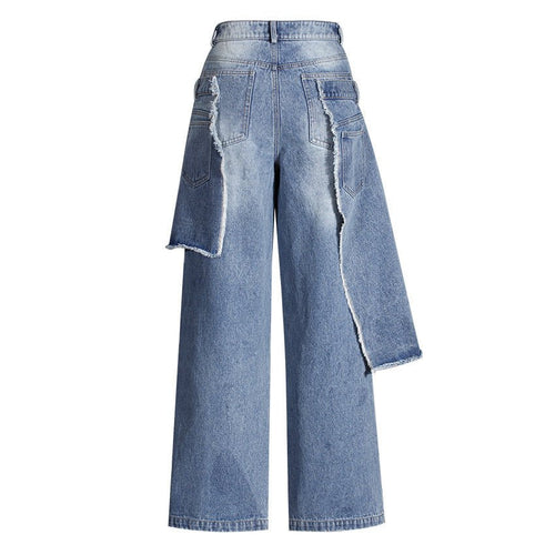 Casual Faux Two-Piece Ripped Jeans – Women's Patchwork Denim - Zen Clothing