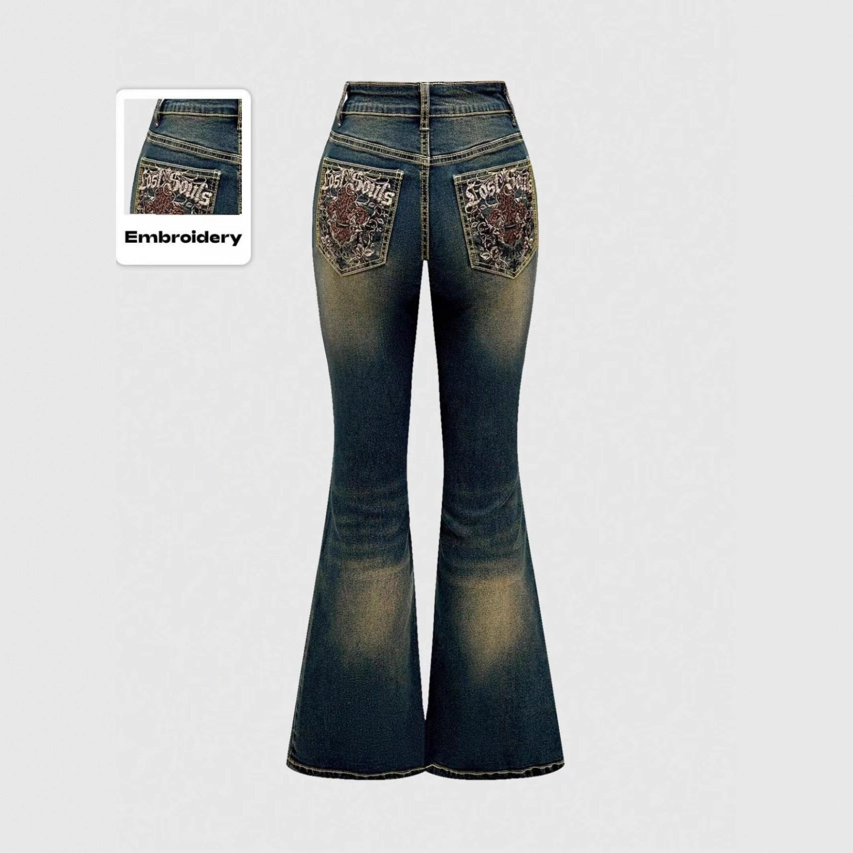 Retro Embroidered Flared Jeans - 4 by Zen Clothing - Image 3