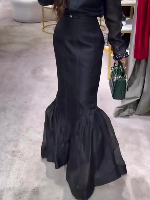 Black Structured Organza Mermaid Maxi Skirt - 4 by Zen Clothing - Image 2