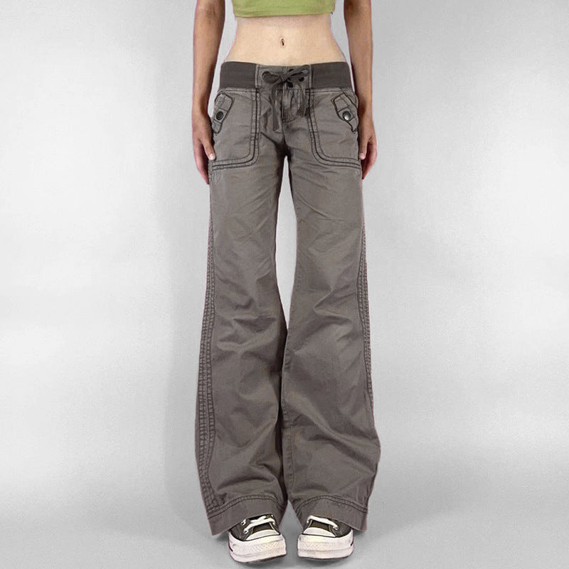 Lace-up Low-waisted Casual Wide-leg Pants - 4 by Zen Clothing - Image 1